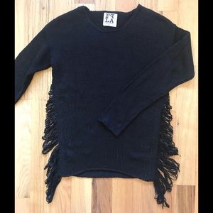 Black cotton sweater with side rips